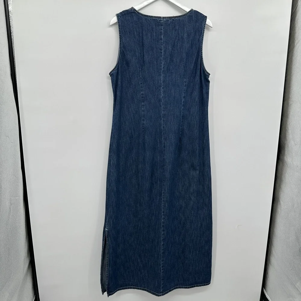 Vintage‎ Y2K Maxi Denim Dress Jumper 14W Floral Embroidered Minimalist Grunge